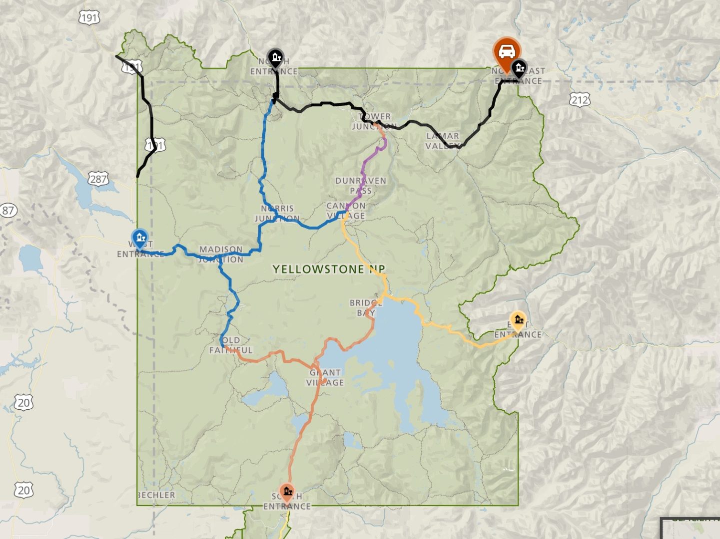 Map Of Yellowstone National Park Road Guide London Top Attractions Map
